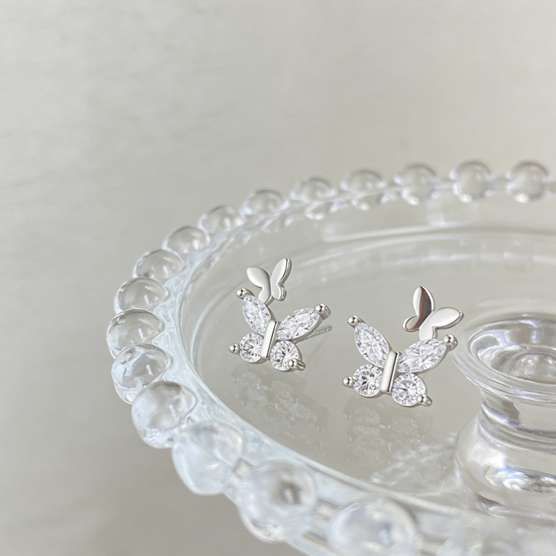 Women's Exquisite Butterfly Stud Earrings with Cubic Zirconia
